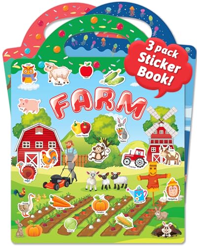 Benresive Reusable Sticker Books for Toddlers, 3 Sets Travel Stickers for Kids, Toddler Sticker Book, Crafts Activities for Toddlers, 3 and Up...