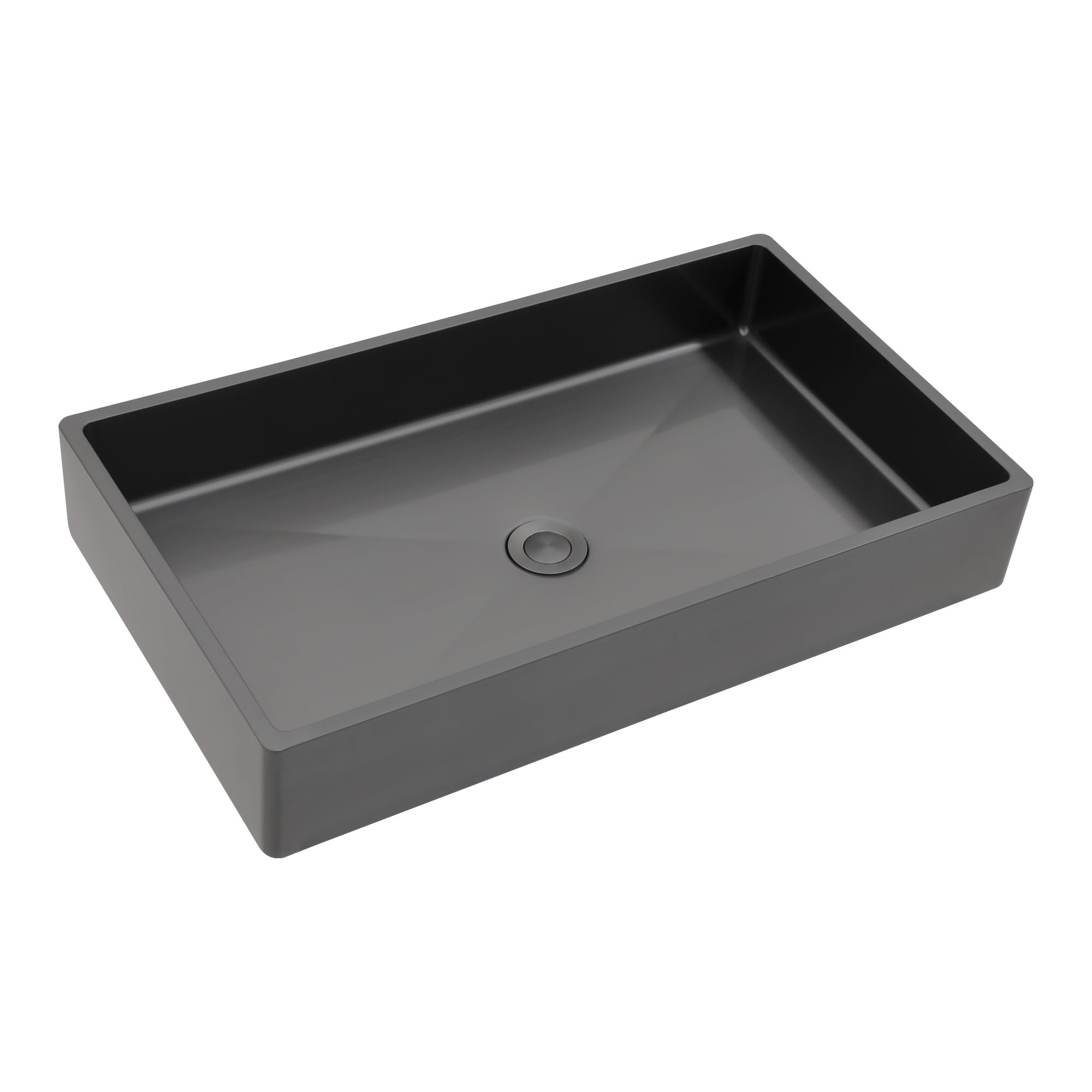Rectangular Vessel Sink Stainless Steel - Sarlai 24" x 14" Bathroom Sink Stainless Steel Rectangle Above Counter Lavatory Vanity Bathroom Vessel Sinks Basin with Drain, Gunmetal Black