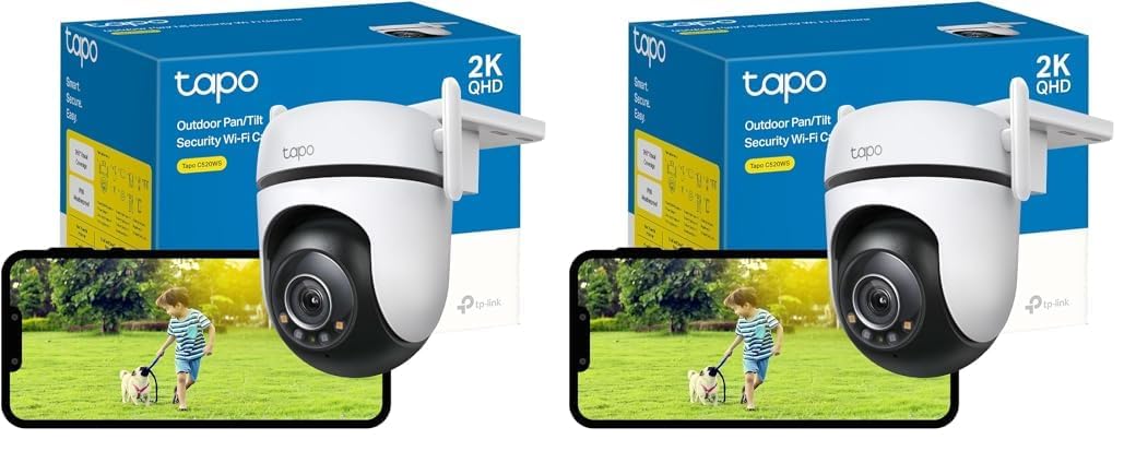 Tapo C520WS - Cámara Vigilancia Wi-Fi Exterior 360°, Resolución 2K QHD, Visión Nocturna en Color Starlight, Detección IA Múltiple, Seguimiento de Movimiento, IP66 (Paquete de 2)