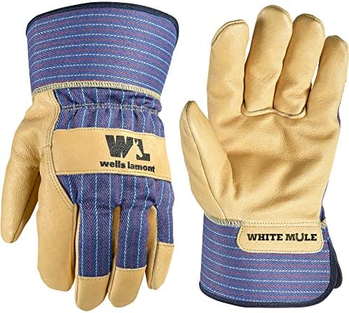 Heavy Duty Work Gloves with Leather Palm (Wells Lamont 3300XL), Blue/Tan, X-Large