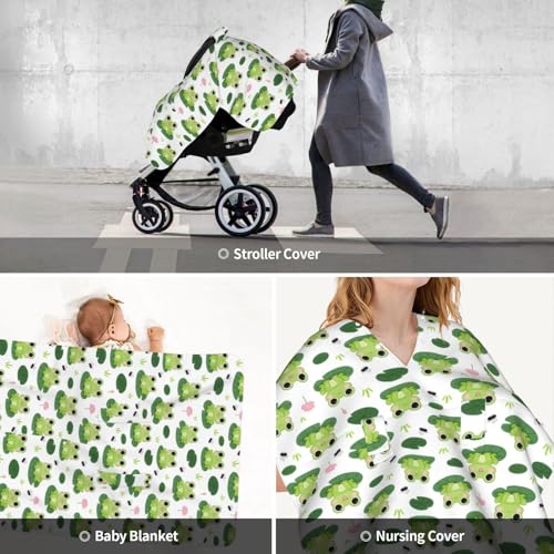 Image of Frog Baby Car Seat Canopy Cover Multi Use Nursing Cover for Mom Nursing Covers Newborn Frog Shower Gift