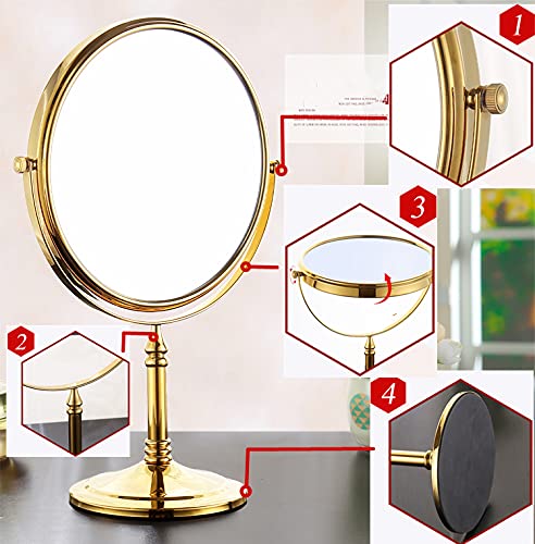 Gecious Gold Makeup Mirror Tabletop Free Standing For Bathroom 8 Inches 360 Swivel Dual-Sided 1X/10X Magnifying Tabletop Makeup Mirror,304 Stainless Steel, Countertop 14-Inch Height Shining Gold #TOP3