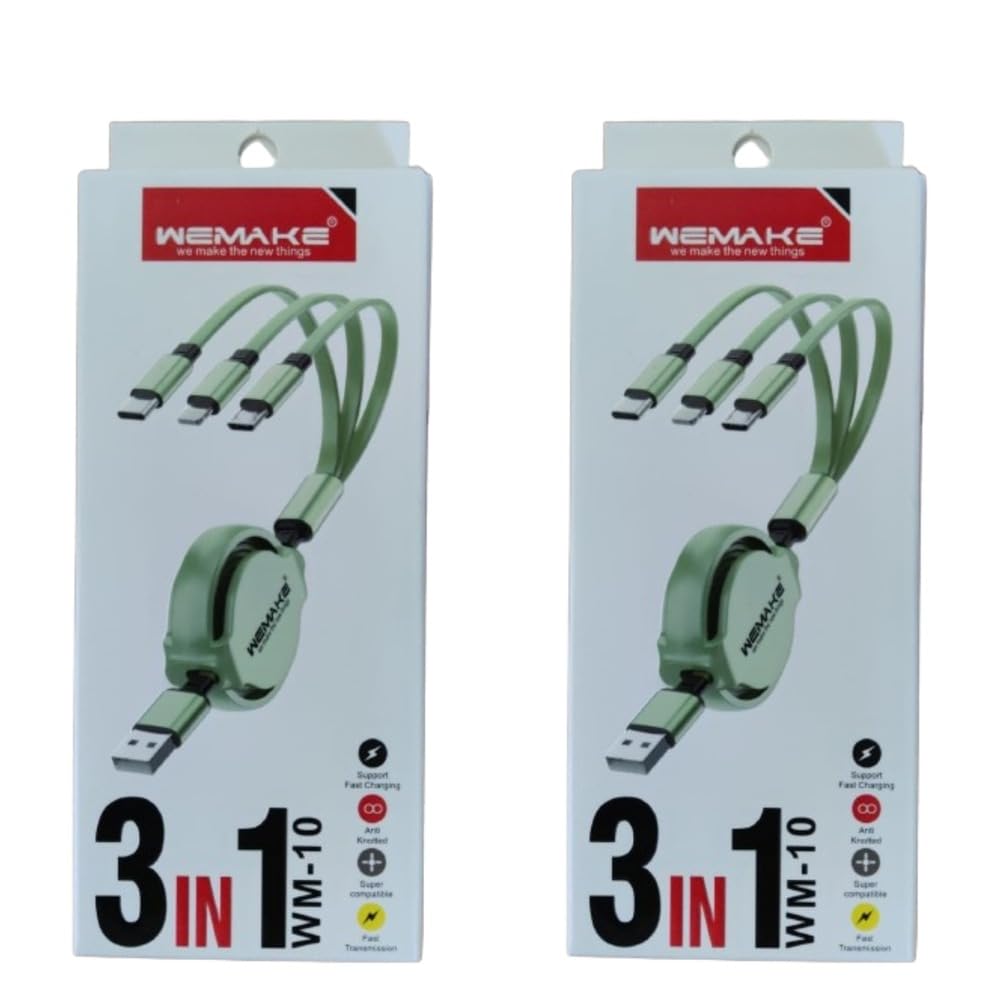 MICROUSB Compatible with WEMAKE 3 IN 1 Data Cable Premium Nylon Braided Multifunction Fast Charging Cable For Android, Ios, Laptop & Type C Devices, 3 In 1 Charging Cable (Multicolor, Pack of 2) (B0CSSWQFQF) Amazon Price History, Amazon Price Tracker