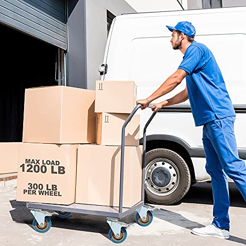 8 Pack 4 Inch Combo Caster Swivel Plate 4 W/Brake & 4 Plate Heavy Duty On Blue Pu Wheels With Heavy Duty Screws #TOP5