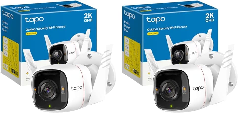 Tapo TP-Link C320WS - Cámara Vigilancia WiFi Exterior/Interior, 2k,Resolución QHD 4MP, Visión Nocturna a Color, Notificaciones en Tiempo Real, IP66 Prueba de Agua, Compatible con Alexa, Blanco