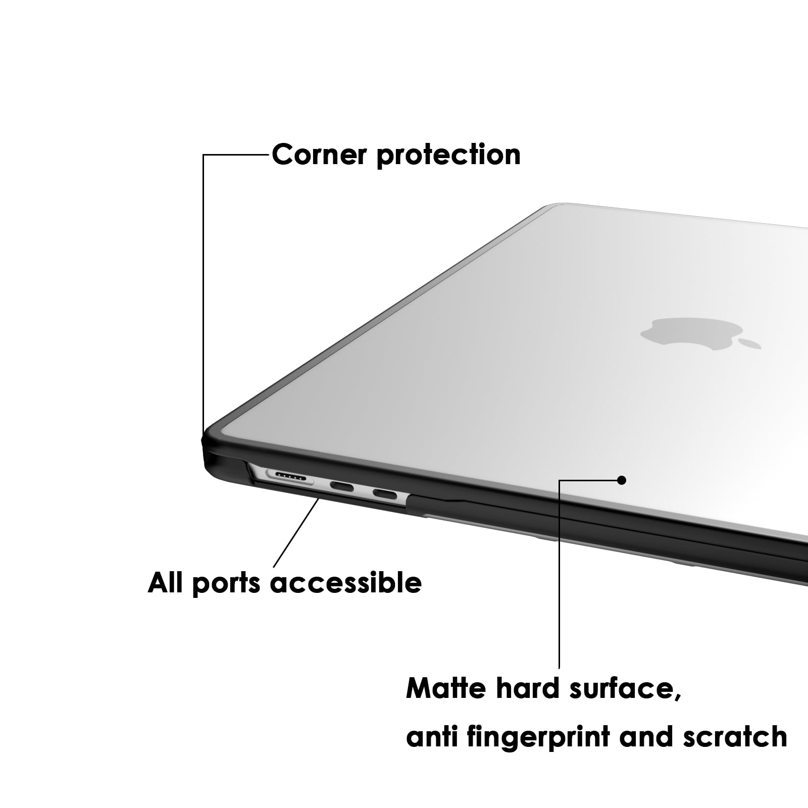 eleger Cover anti-cracking compatibile con M4/M3/M2 MacBook Air 13 pollici A3240 A3113 A2681, versione 2025 2024 2022, Bordo in TPU nero e Custodia rigido in PC, Trasparente opaco