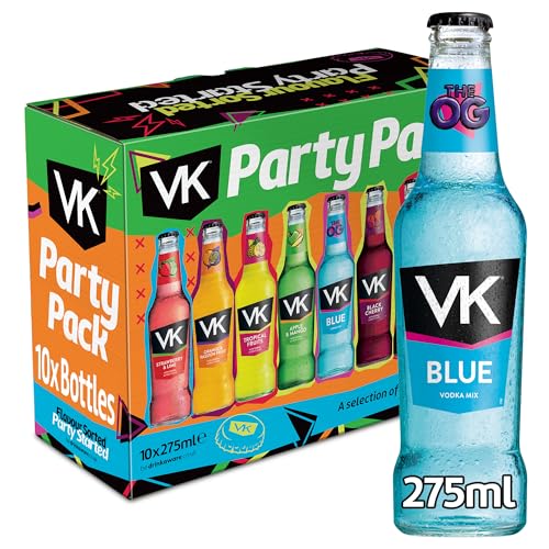 VK Party Pack 10 x 275ml | 3.4% ABV | Alcopops Party Pack | 10 Bottles | Vodka & Fruit Juice | Ready To Drink | Mixed Pack | Premixed Alcohol Drinks | Fruity Flavoured Sparkling Vodka Drinks |