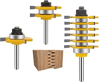 TAIWAIN Router Bit Set 1/4 Inch Shank 6 Finger Joint Woodworking Cutter 3PCS, Reversible Finger Glue Joinery Router Bits, Wood Miter Carbide CNC Cutting Tool Professional Commercial User& DIY Beginner(F-1/46Z)