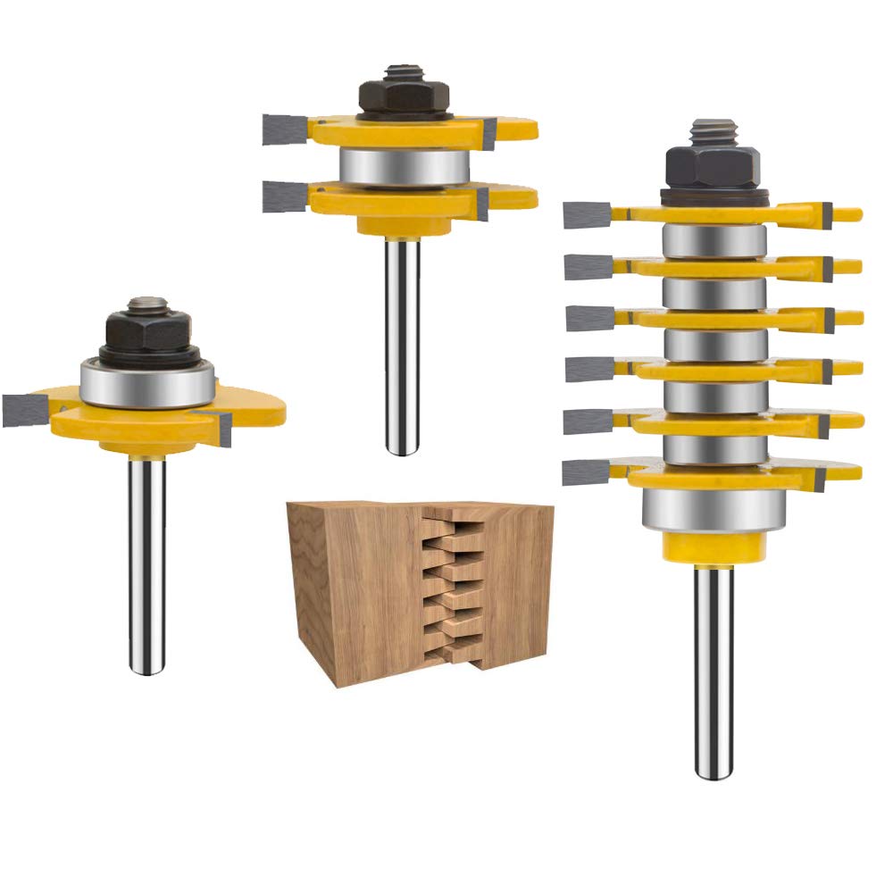 Buy 1 get 1 🔥 TAIWAIN 1/4 Inch Shank Router Bit Set 6 Finger Joint Woodworking Cutter 3PCS, Reversible Finger Glue Joinery Router Bits, Wood Miter Carbide CNC Cutting Tool (F-Finger)