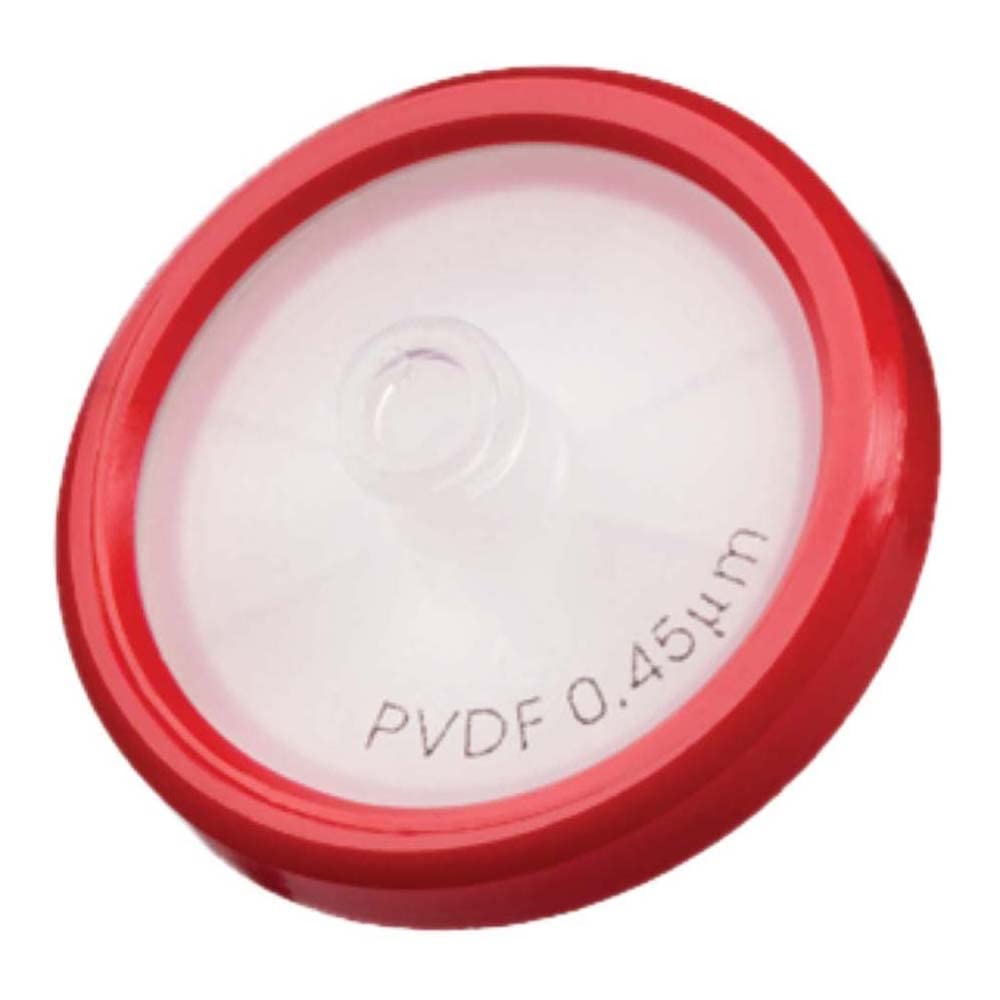 neoLab 7-8807 Polyvinylidenfluorid HPLC-Spritzenfilter, Glasfaser-Vorfilter 30mm, 0.20µm Porengröße, Rot, 100 Stück
