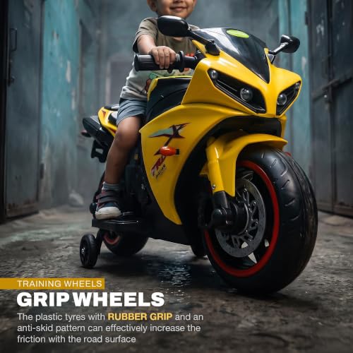 Image of Baybee R7 Baby Electric Bike for Kids with Foot Acceleration | Rechargeable Ride on Baby Bike with LED Lights & Music | Toddler Battery Operated Bike for Kids to Drive 1 to 3 Years Boys Girls (Yellow)