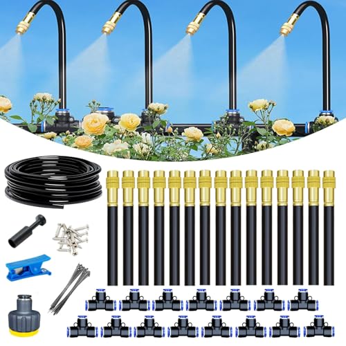 360 Curved Garden Automatic Irrigation System, Bendable Drip Irrigation Kit Automatic Irrigation System for Garden, Adjustable Bendable Nozzle Copper Sprayer, for Garden, Yard, Lawn (49.2 FT Set)