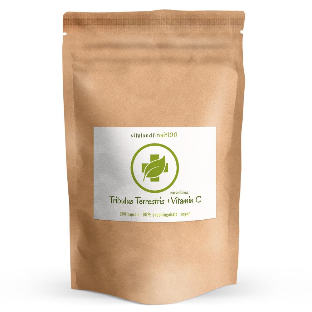 Tribulus Terrestris hochdoisert – 200 vegane Kapseln – mit Vitamin C – Natürlicher Extrakt standardisiert auf 90% Saponine – ohne unnötige Zusätze