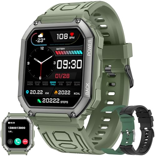 Relojes inteligentes para hombre (contestar/hacer llamadas), reloj de seguimiento de fitness HD de 1.8 pulgadas con monitor de presión arterial/frecuencia cardíaca, SpO2, más de 100 relojes
