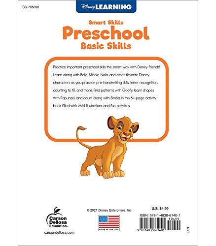 Disney Learning Preschool Basic Skills Workbook--Handwriting, Letter Recognition, Counting, Language Arts and Math Practice for Ages 4-5, Smart Skills Series (64 pgs) - Image 2