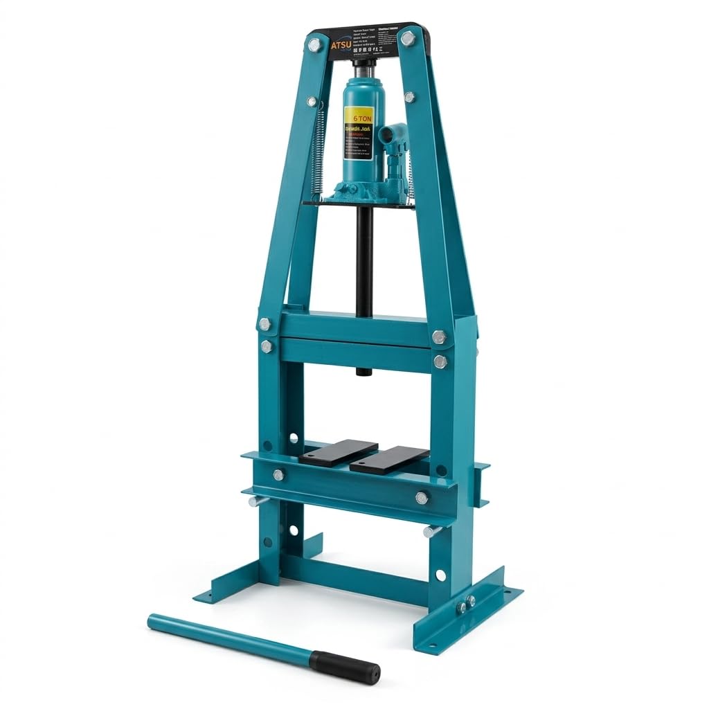 KATSU Tools Pressa idraulica da officina da 6 tonnellate, telaio ad A, tavolo da lavoro regolabile in altezza, per uso automobilistico, lavorazione dei metalli e garage, modello 161315