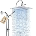 All Metal Dual Shower Heads Combo with Curved Extension Arm, 10" High Pressure Rain Shower Head with Handheld Spray, Square Adjustable Rainfall Showerhead System, 71" Extra Long Shower Hose, Chrome