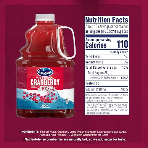 Image of Ocean Spray Cranberry Juice Cocktail, 101.4 Fl Oz Bottle (Pack of 1)