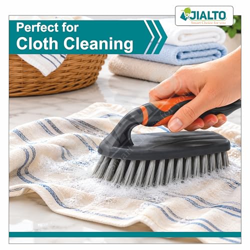 Image of JIALTO Heavy Duty Hand Scrub Brush for Bathroom & Kitchen Cleaning, Ergonomic Non-Slip Handle, Hard Bristle Cleaning Brush for Tiles, Sink, Floor, Grout, Wash Basin & Household Deep Cleaning