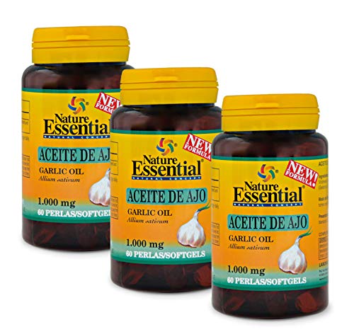 Nature Essential |Aceite Ajo 1000 mg|Pack 3 Unidades|Complemento Alimenticio Antiinflamatorio Natural|Favorece la Circulación |Ayuda a mantener los Niveles de colesterol|No Gluten ni Lactosa|60 Perlas