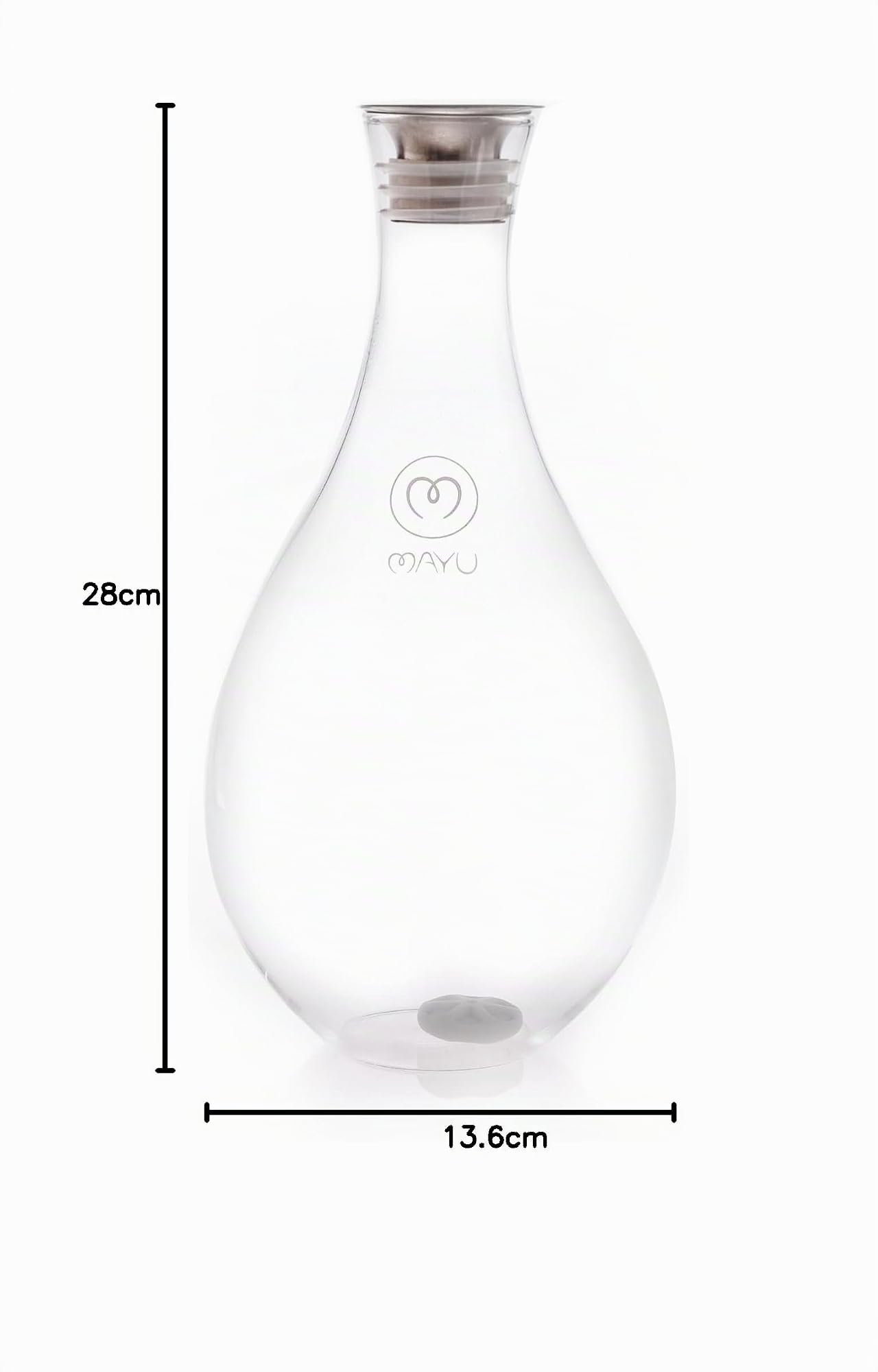 MAYU, Jarra de agua de vidrio de repuesto diseñada para dispositivos de agua estructurados en remolino, 1.5 litros, vidrio de borosilicato 100% grado A, apto para lavavajillas, base de remolino no