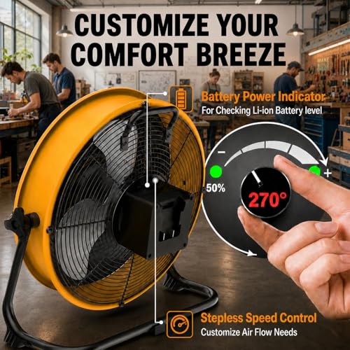 Ventilateur USB de chantier 40 cm compatible Dewalt avec LED
