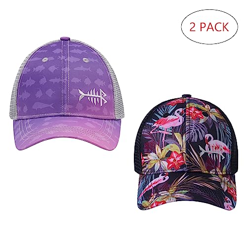 Image of BASSDASH 2 Pack Altimate Fishing Hunting Hat Mesh Back for Men Women Adjustable Baseball Trucker Cap Camo Blaze Orange