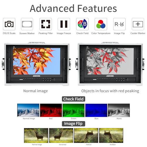 Image of ANDYCINE C173S2 17.3Inch Broadcast LCD Director Built in Aluminum Case 1920x1080 4K HDMI 3G-SDI Input and Output Broadcast Production Monitor,Desktop Director's Monitor with YPbPr, Video