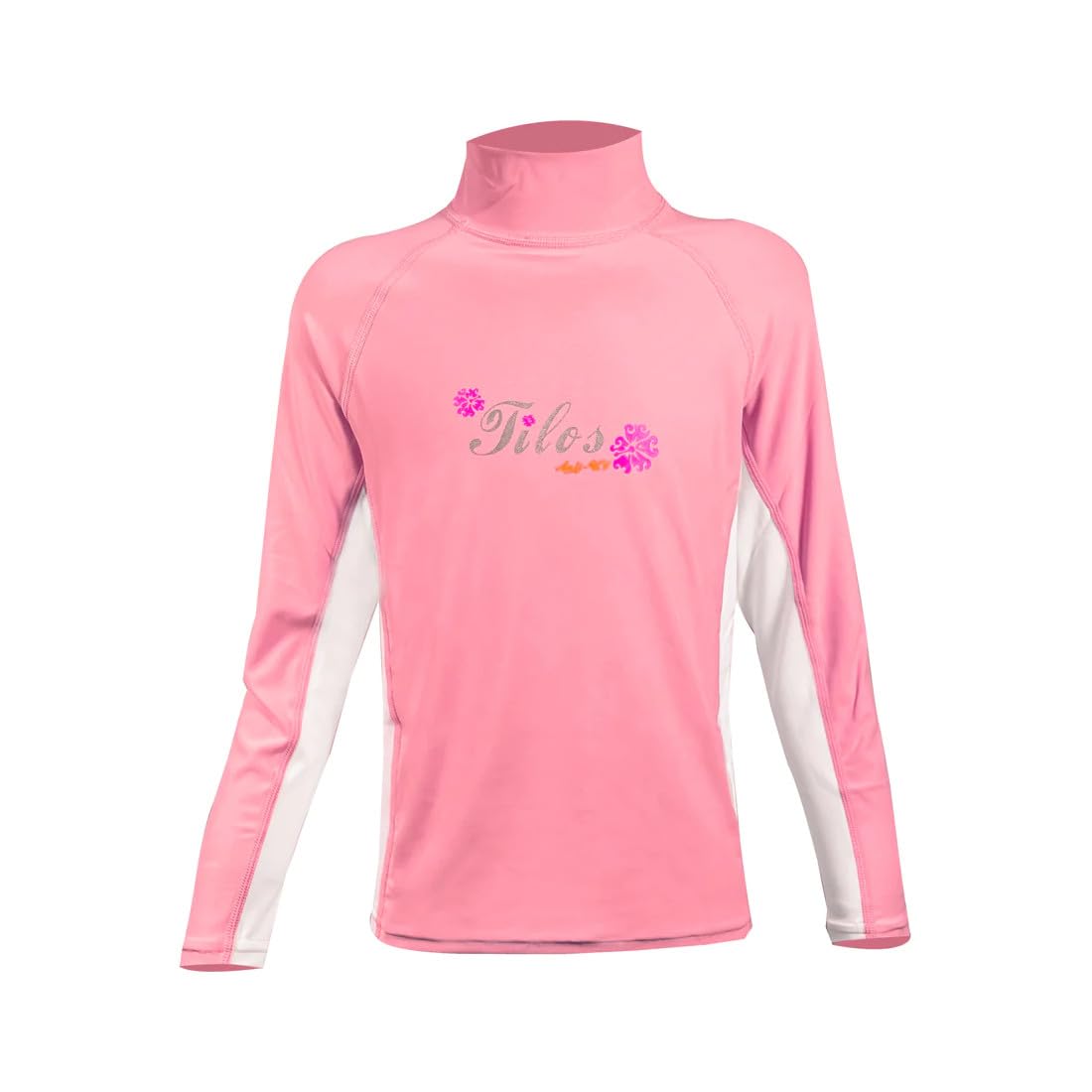 Tilos Kids Long Sleeve UV Protection Rash Guard for Surfing, Snorkeling, Swimming, Pink/White, 10