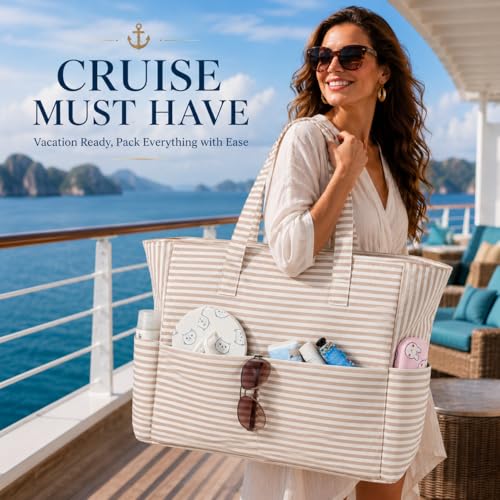 Image of LEDAOU Large Beach Bag Women Waterproof Sandproof Zipper Beach Tote Pool Bag for Swim Gym Grocery Travel with Wet Pocket