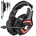 WillNorn - Cuffie da gioco per PS4, Xbox, One PC, cancellazione del rumore, con microfono jack da 3,5 mm, controllo del volume, luce LED per laptop, tablet, Mac, smartphone Rosso