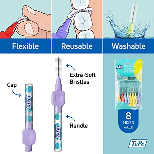 Image of TePe Interdental Brush Extra Soft, Supersoft Dental Brush for Teeth Cleaning, Pack of 8, Multi Pack