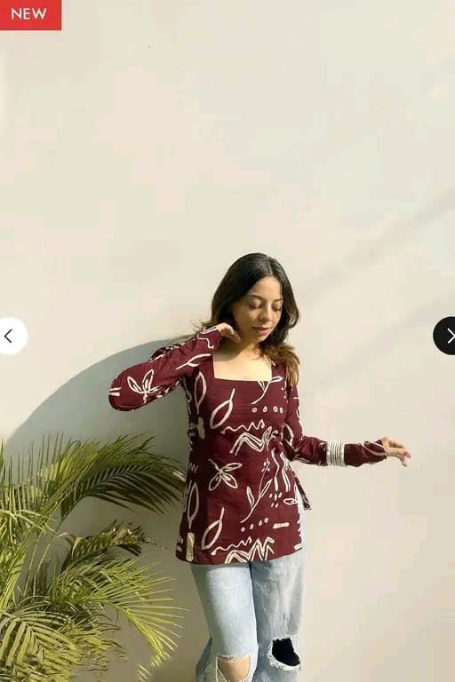 Image of Womens Rayon Full Sleeve Printed Short Kurti Stylish Ethnic and Casual Wear Top for Office, College