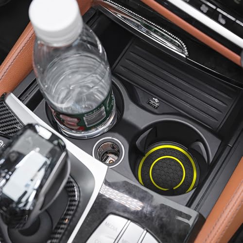 Image of Osilly Car Coasters for Cup Holder, 2.75 Inch No-Slip Anti Dust Insert Coaster, Universal Auto Waterproof Coasters Silicon Insulation Cup Mats for Woman Man, Suit for Vehicle (Black /Yellow, 4PCS)