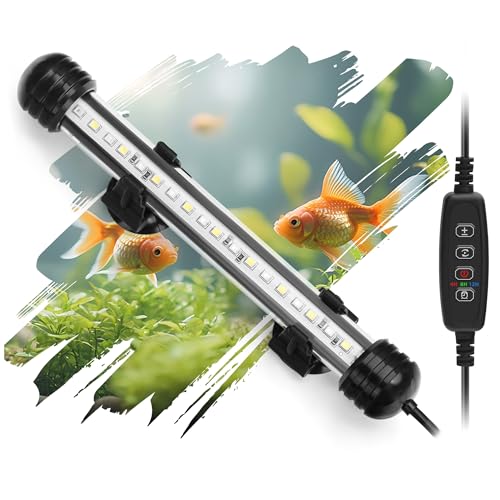 Novique LED Submersible Aquarium Light 4W Underwater Fish Tank Light with Blue White&Blue and White Three Light Modes Timer Automatic On/Off and Dimmer Brightness Adjustable (7.5inch)
