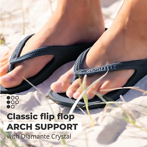 LightFeet Arch Support Rhinestone Flip Flops for Women – Australian Podiatrists Designed Bling Flip Flops for Women, Orthotic Black Crystal Flip Flops with Arch Support Made from Recycled Footwear2
