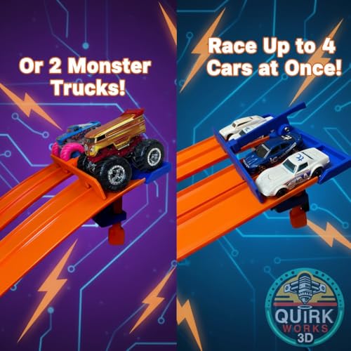 track clamp with 4 lane start gate track not included  compatible with hot wheels track blueorange  monster truck starting gate