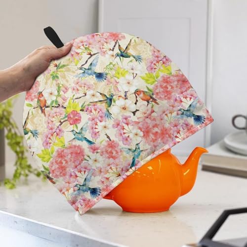 Image of Flower & Bird Print Handmade Tea Cozy Kitchen Home Decorations Teas Cosy Creative Gifts Tea Cozies for Teapot Keep Warm Double Tnsulated Kettle Cover for Office