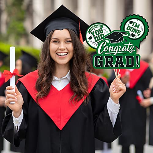Image of 30PCS Graduation Party Decorations Congrats Grad Table Centerpiece,Graduation Table Decorations,Congratulate Graduation Centerpiece Sticks Table Toppers for Graduation Party(Green,Black)