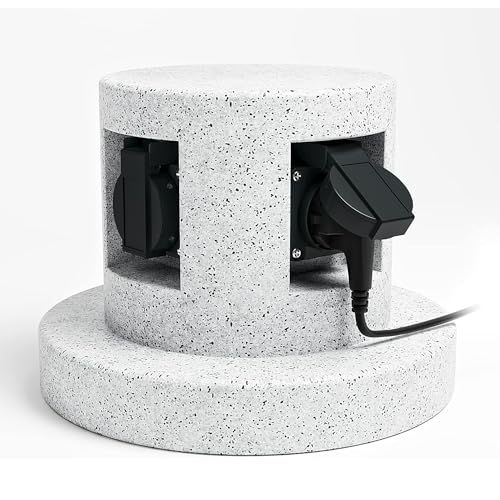 SSC-LUXon BAWI prise de jardin 4 prises en finition pierre - multiprise extérieure IP44 étanche pour terrasse, pelouse et éclairage extérieur
