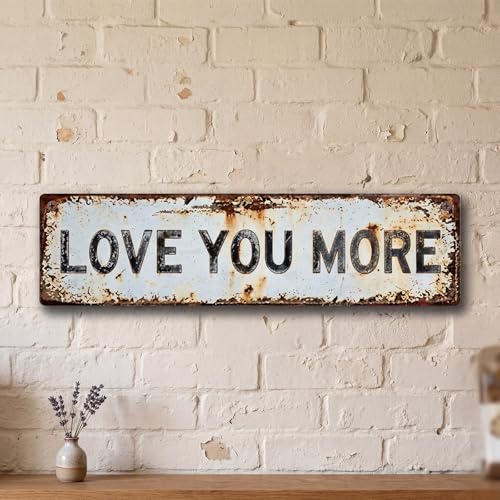 ElaraBerry Vintage Love You More Metal Tin Sign Rustic Farmhouse Wall Decor Gifts Retro License Plate Style Street Sign for Home Living Room Bedroom Above Door Decoration