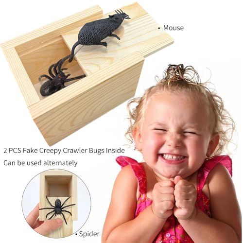 Gagift Spider Prank Box, Large Trick Wooden Box 2PCS Fake Creepy Crawler Bugs Inside Perfect Gag Gift for Birthday Christmas White Elephant and Halloween - Image 3