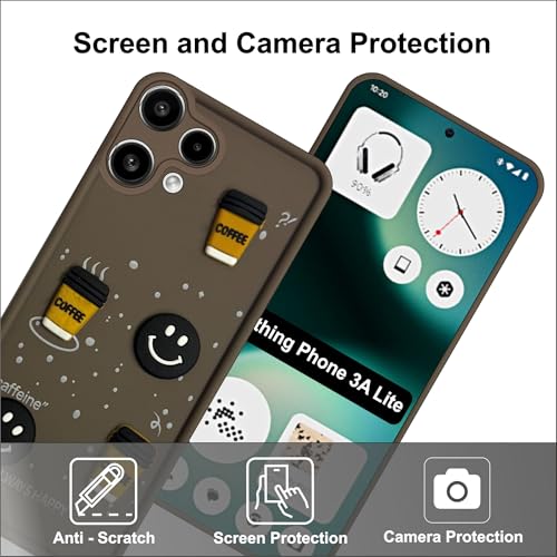 Image of SBMS Silicone Back Cover Case for Nothing Phone 3A Lite | Cute Fun 3D Cartoon, Coffee Design Silicone Case | Camera Protection Bump | Shockproof Case for Nothing Phone 3A Lite (Coffe Mug Brown)
