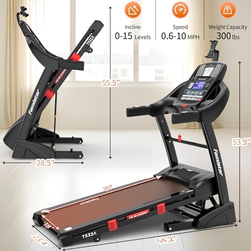 Image of Treadmill with Incline, 4.5HP Folding Treadmill, 0-15% Auto Incline for Home & Office, Running and Walking, 300lbs Capacity, APP Control, Wide Belt, 64 Programs