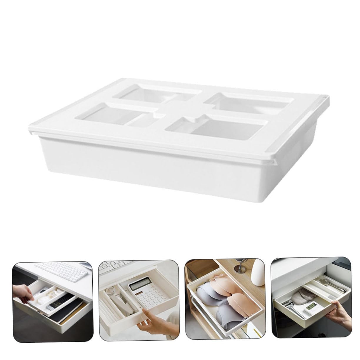 Lurrose Scatola Porta Oggetti in Plastica Resistente Organizzatore per Sotto la Scrivania Salvaspazio per Cancelleria Strumenti e Altri Articoli