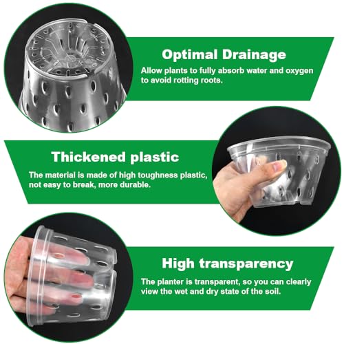 VGECEE 6 Pezzi Vaso per Orchidee Trasparente Vasi per Piante con Fori e Sottovasi per Orchidee Piccoli Vaso Orchidee Plastica Vaso Fiori Plastica per Interni Esterni Giardino ed Balcone(11cm, 12,5cm) - 4
