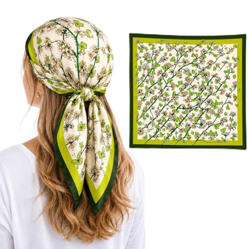 Image of Silk Like Head Scarf for Women Stylish Bandanas for Women Vintage Hair Scarf Wrap and Sleeping, Boho Floral Print Square Bandana Gift