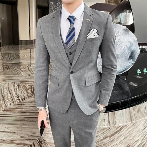 Adhdyuud Men's (Jacket+Vest+Pants) Striped Suit Slim Tuxedo Jacket Pants Formal Groom Wedding Dress Suit4