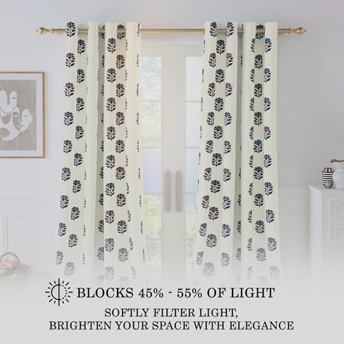 Image of Story@Home Cotton Curtain | Curtains 8 Feet Long Set of 2 | Motif Printed | Bohemian Curtain | Room Darkening | Semi Long Door Curtains for Living Room | (116 X 242 Cm, White & Maroon /Navy Blue)