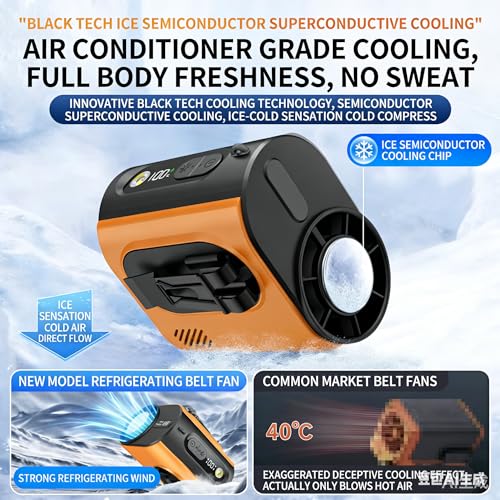 Portable Wearable Waist Iec Fan,with Semiconductor Ice Cooler,10000mAh Rechargeable Clip On Belt Cooling Fan, 100-Speed/16000RPM Personal Body Fans,25H Work Time for Camping, Outdoor, Jobsite（Orange） by FRIENGOOD - Used condition - Image 5